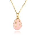 Detailed close-up of a pink enamel egg pendant with gold-plated zircon on a dainty chain - Pink (D954)