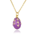 Macro view of purple enamel egg pendant necklace with gold grid and zircon inlay - Purple (D954)