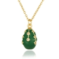 Detail of vintage green enamel egg pendant with gold lattice and zircon inlay - Green (D954)