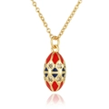 Elegant Fabergé style egg pendant necklace with red and blue enamel and gold chain - Red