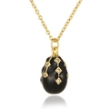 Detail of 18K gold-plated egg pendant with black enamel and sparkling zircons - Black (D954)