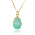 Macro shot of turquoise enamel egg pendant with crystals on 18K gold plated necklace - Light Blue (D954)