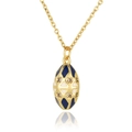 Macro detail of Faberge style egg pendant with blue enamel and sparkling crystals - Blue