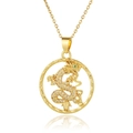 Detalle del colgante de dragón dorado con circonitas blancas y piedra verde ojo - Estilo Escudo de Dragón Redondo (D946-2)