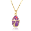 Detail of purple egg pendant with 18K gold floral relief on a gold cable chain - Purple