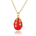18K gold plated copper necklace with red enamel egg pendant and sparkling zircon stones - Red (D954)