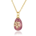 Vintage purple enamel egg pendant necklace with gold flower and cubic zirconia accents - Purple