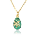 Macro detail of egg-shaped pendant with green enamel and zircon-inlaid gold flower - Sky Blue