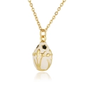 Detail of 18K gold-plated white enamel Faberge egg pendant with floral metal relief - White Enamel Egg (D948) / White