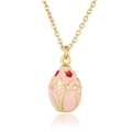 Detailed macro view of 18K gold plated necklace with pink enamel floral egg pendant - Pink Enamel Egg (D948) / Pink