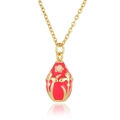 Exquisite 18K gold-plated Faberge-style egg pendant necklace with red enamel floral details - Red Enamel Egg (D948) / Red
