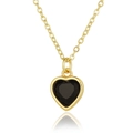 Detail einer goldenen Herz-Halskette mit schwarzem Edelstein und feiner O-Kette - Schwarz