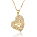 Collar con colgante de corazón Mom dorado con circonitas blancas e incrustación de nácar - Estilo Corazón Doble MOM (D1011-2)