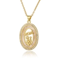Collar con colgante MOM dorado con circonitas blancas e incrustación de nácar para madres - Estilo Ovalado Nácar MOM (D1011-4)