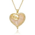 Detailed macro view of heart-shaped MOM pendant with shimmering inlay and crystals - Heart Shell Script MOM Style (D1011-6)