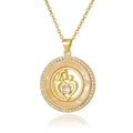 Detail of gold necklace showing a mother and child heart pendant with shell and zircons - Round Heart Mother and Child Style (D1011-10)