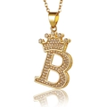 Close-up of gold-plated letter B pendant with crown and shimmering zircon stones - Letter B Pendant Only (Without Chain)