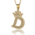 Macro shot of gold-plated letter D pendant with crown and micro-pave zircons - Letter D Pendant Only (Without Chain)