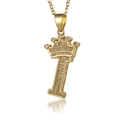 Detailansicht goldener Kronen-Buchstaben-I-Anhänger mit Zirkonia-Besatz an feiner Kette - Buchstabe I Anhänger Ohne Kette
