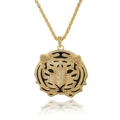 Collier pendentif tête de tigre doré avec zircons sertis et une chaîne maille corde - Style Tête de Tigre Entièrement Sertie (D-1023-A)
