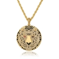 Détail du pendentif tête de tigre avec micro-pavage de zircons blancs et émail noir chic - Style Tête de Tigre Micro-sertie Plaque Ronde (D1023-B)