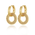 Elegant 18K gold plated hoop earrings with Greek key patterns and shimmering zircon stones - Greek Key Circle Style (CXE-1029)