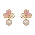 Pendientes asimétricos de flores y perlas con pétalos morados y marcos de metal dorado - 33# Pendientes Colgantes De Perlas Y Pétalos De Cristal