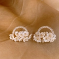 Französische Vintage Blumen-Ohrstecker mit Goldmetall und Zirkonia Akzenten - Exquisites Blumencluster-Stil (47#)