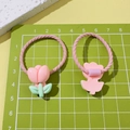 Élastiques à cheveux tulipes roses pour filles avec spirales et breloques de fleurs - Style Tulipe Rose