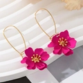 Chic magenta flower drop earrings with golden hooks for elegant spring daily wear - Rose Red (A715)