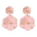 Pink double-layered flower drop earrings with golden core for summer bohemian beach style - Pink (A864)