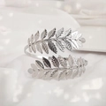 Elegant silver leaf-shaped open cuff bracelet featuring a detailed laurel branch design - Silver Laurel Leaf Style (A698)