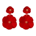 Bold red matte flower earrings with gold stamens in a bohemian summer resort style - Red (A870)