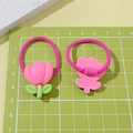 Set van roze tulpenbloem haarelastiekjes voor meisjes met elastische spiraaltouwen - Roze en groene tulp stijl