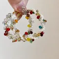 Colorful beaded large hoop earrings with pearls and gold wire in bohemian style - Silver Needle / Small / Colorful