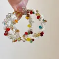 Colorful beaded large hoop earrings with pearls and gold wire in bohemian style - Silver Needle / Small / Colorful