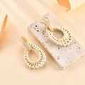 Bohemian hand-woven raffia flower earrings with marble resin studs for beach vacation style - Cream Teardrop Style (A405)