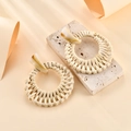 Handwoven raffia flower earrings with marble-textured resin studs for beach vacation - Large Round Woven Style (A406)