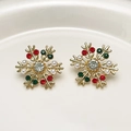 Macro detail of snowflake earrings with colorful rhinestones and white pearls - Multicolor Snowflake Style (A1675)