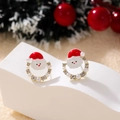 Macro detail of Santa Claus stud earrings with faux pearls and sparkling rhinestones - Santa Claus Wreath (A501)