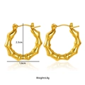 Minimalist gold geometric hoop earrings with textured finish and measurements - Thin Bamboo Texture Hoop Style (N199)