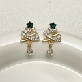 Detail of Christmas tree earrings with gold plating, rhinestones, and pearl accents - Green Christmas Tree Waterdrop (A1678)