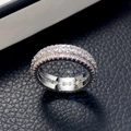 Macro shot of a luxury multi-row diamond eternity ring on a black leather background - Size 6 / White Gold