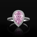Sparkling pear-cut pink zircon engagement ring with halo diamond setting in silver finish - US 5 / Pink