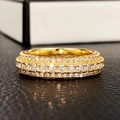 Luxury gold plated band ring with triple rows of pavé set white zircon stones - Size 5 / Gold