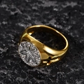 Bague hip-hop dorée pour homme avec motif feuille d'érable et zircons sertis - US-9 / Bicolore Or Argent