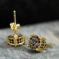 Hip-hop gold plated stud earrings for men featuring micro-paved black cubic zirconia - Gold Black Zirconia
