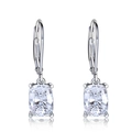 Silver cushion-cut cubic zirconia drop earrings with secure lever-back clasps - White