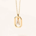 Gold-plated necklace with a zircon-encrusted letter A pendant in a geometric octagon frame - Letter A
