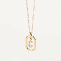 Golden octagon necklace featuring a crystal-encrusted letter C pendant on a fine chain - Letter C